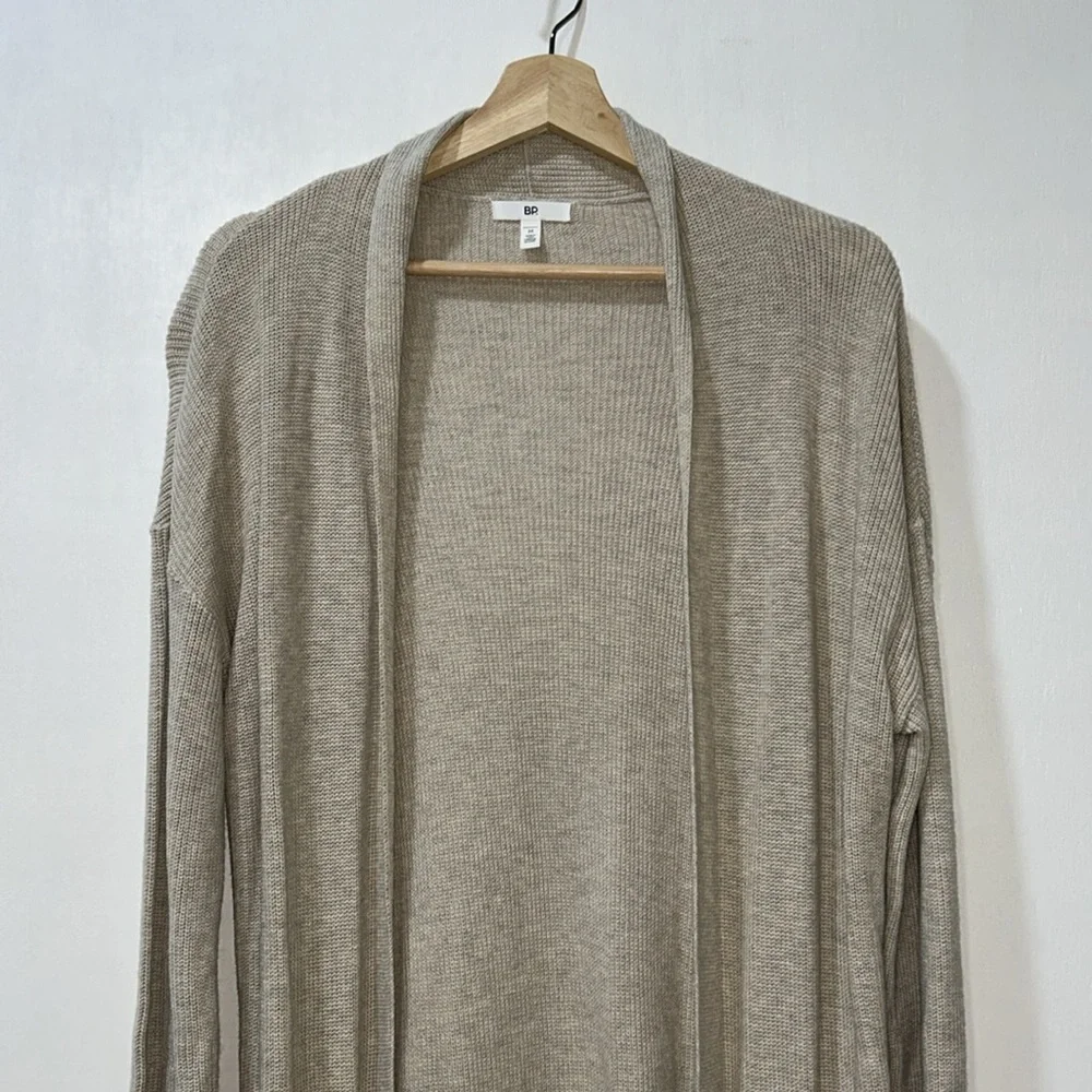 B.P WOMENS OPEN FRONT LONG LINE CARDIGAN BEIGE Sz MD - Picture 3 of 8